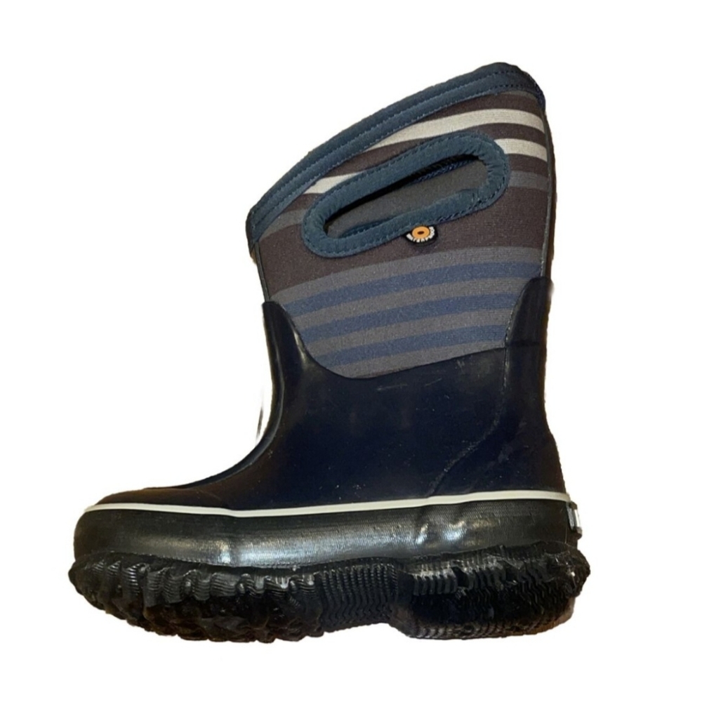 Bogs Stomper Winter Boots Stripe Boys Size 3 Kids Blue Insulated Waterproof 
